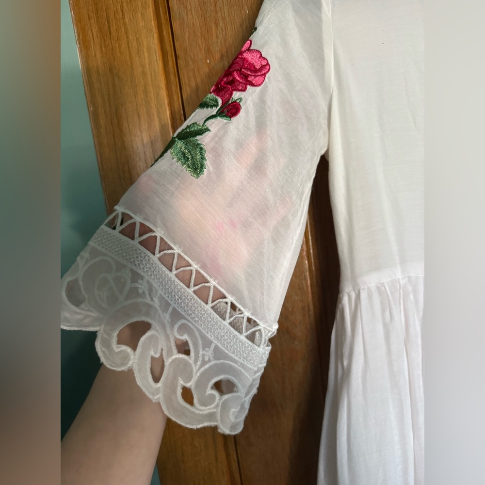 Silk and cotton embroidered lace button front mini dress - Picture 15 of 16